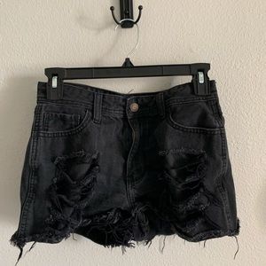 Black distressed high waisted shorts